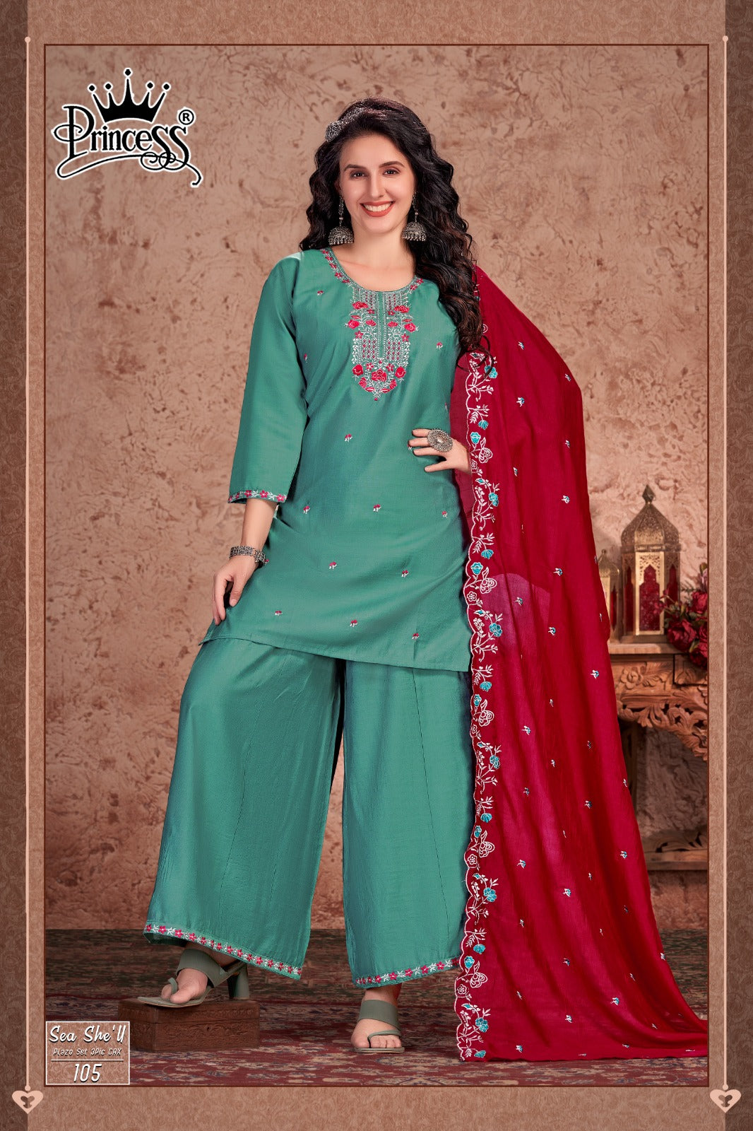 Sea She'Ll Princess Creation Vertigan Readymade Plazzo Style Suits Wholesaler