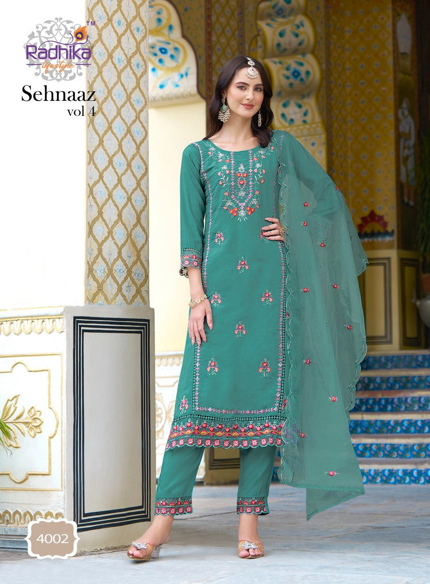 Sehnaaz Vol 4 Radhika Lifestyle Roman Silk Readymade Pant Style Suits Exporter India