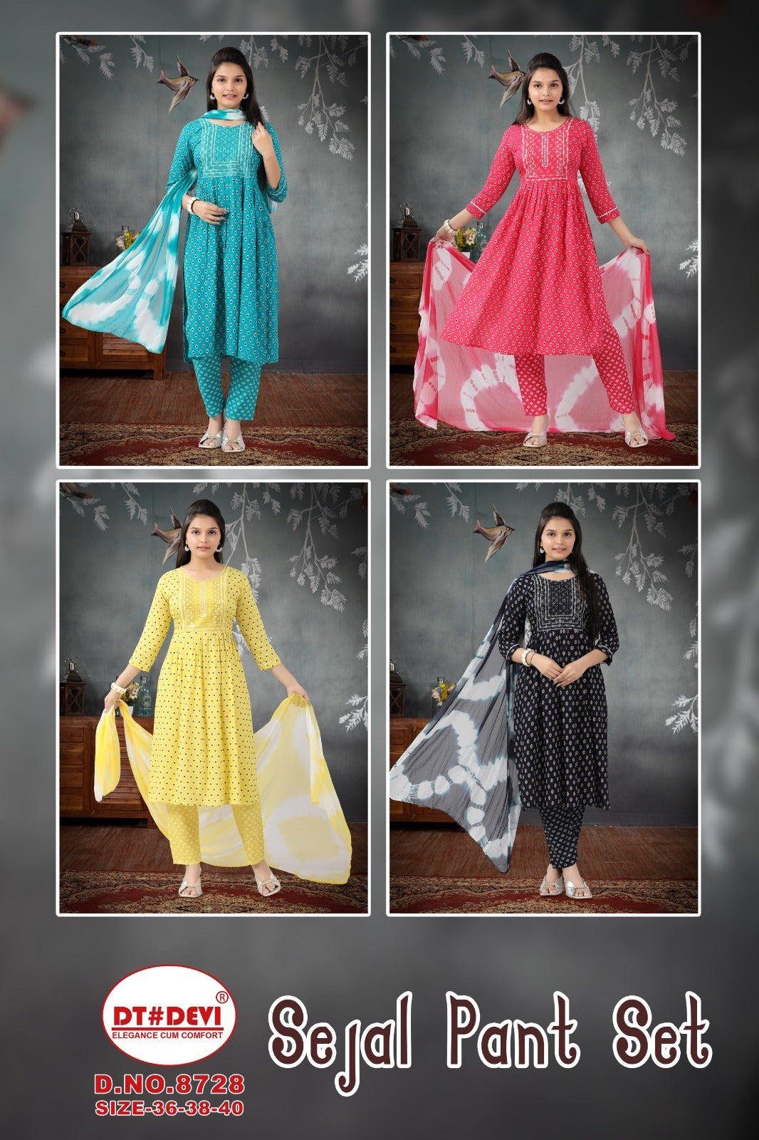 Sejal 8728 Dt Devi Rayon Readymade Pant Style Suits Exporter Ahmedabad
