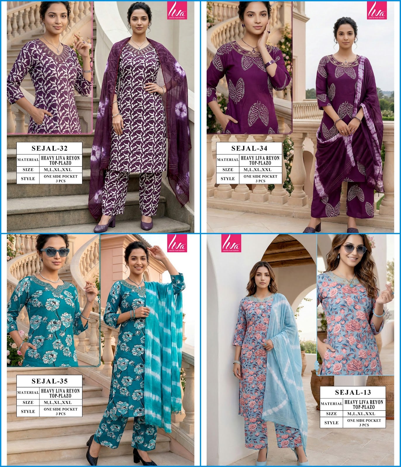 Sejal Viyaa Liva Reyon Readymade Plazzo Style Suits Wholesale Price