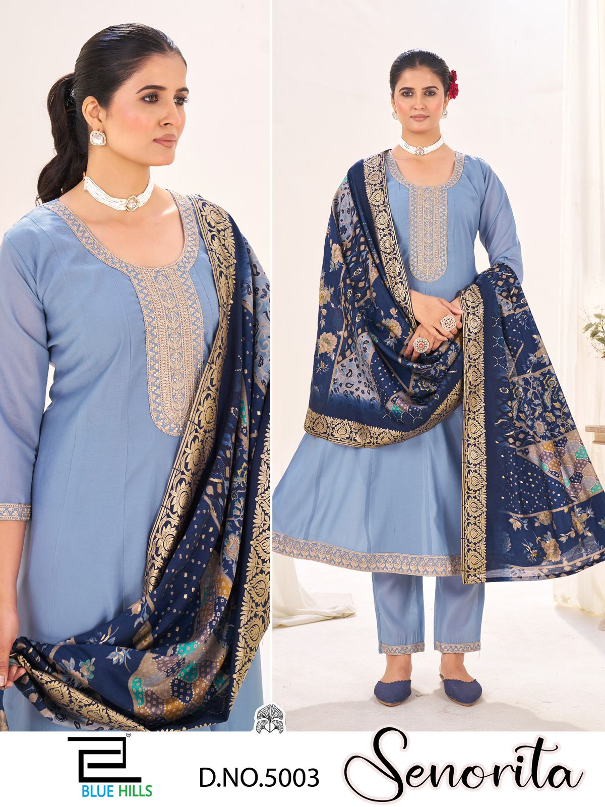 Senorita Blue Hills Roman Silk Readymade Anarkali Suits Exporter India