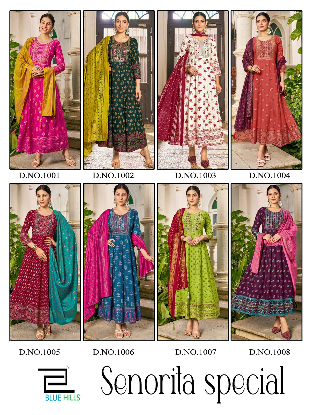 Senorita Special Blue Hills Rayon 14Kg Gown Dupatta Set Wholesale Price