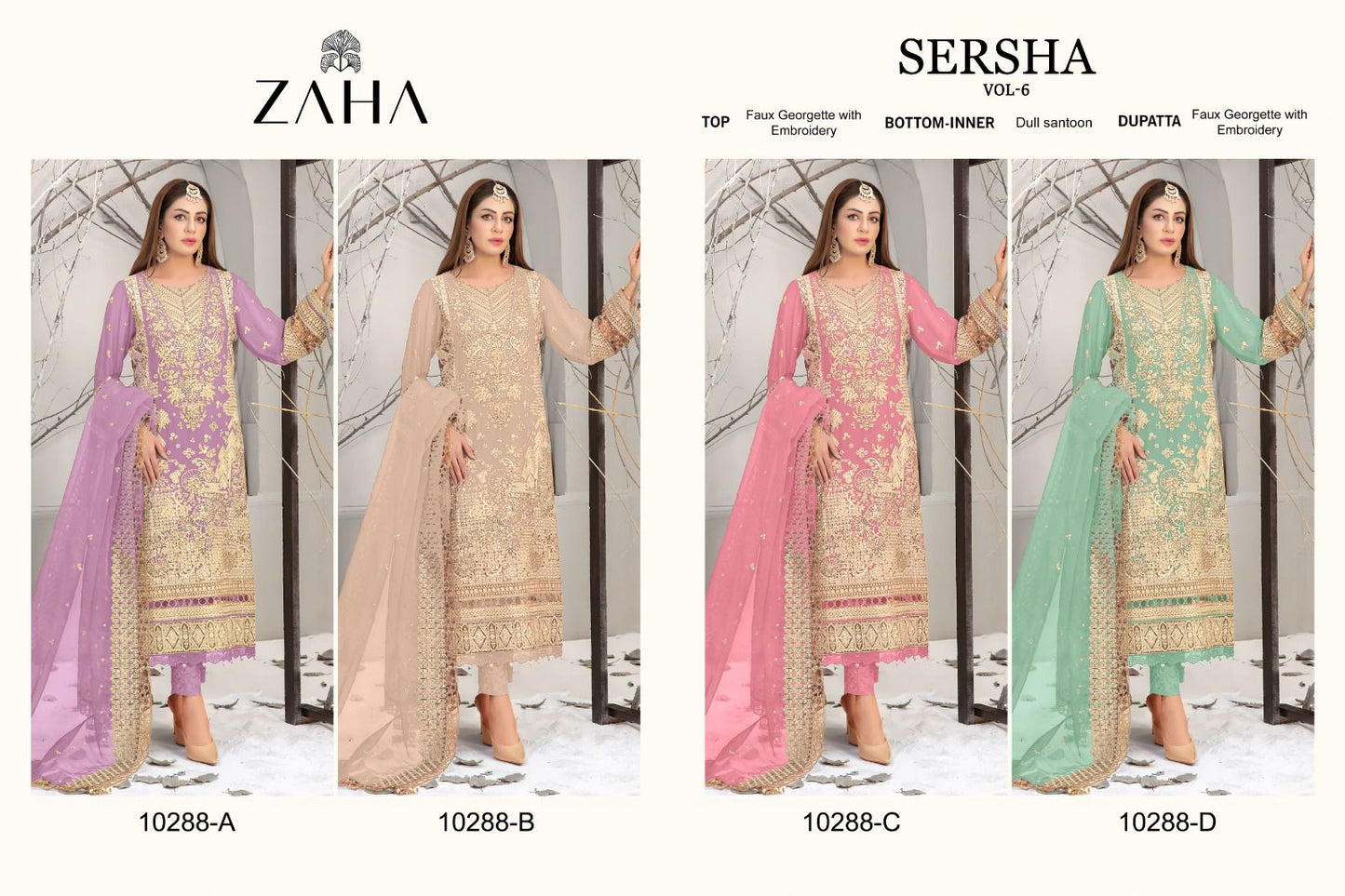 Sersha Vol 6 Dn 10288 Zaha Georgette Pakistani Salwar Suits Manufacturer Ahmedabad