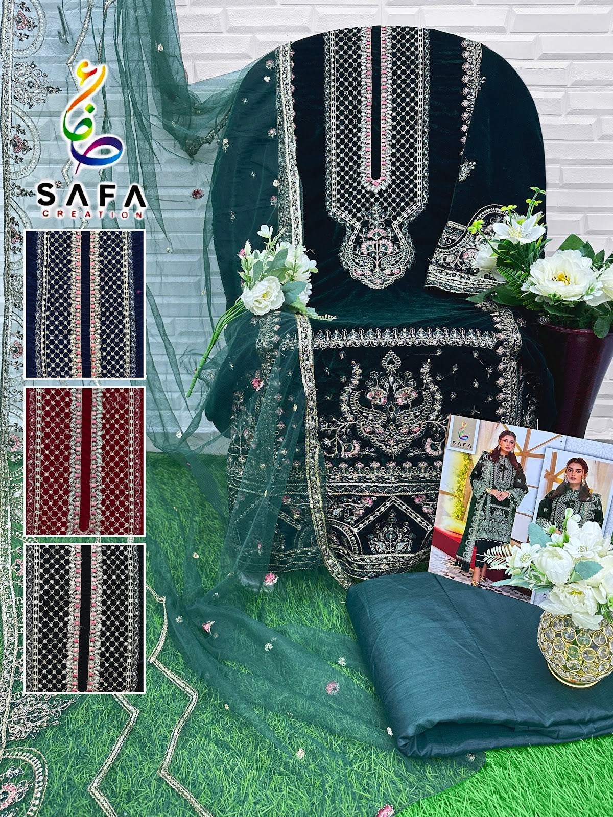 Sf-1018-Abcd Safa Creation Velvet Suits Supplier Gujarat