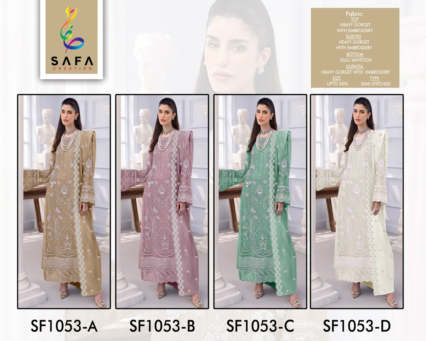 Sf 1053Abcd Safa Creation Georgette Gown Dupatta Set Manufacturer