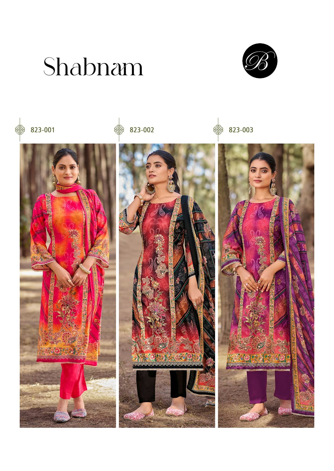 Shabnam Belliza Designer Studio Viscose Muslin Karachi Salwar Suits Exporter Ahmedabad
