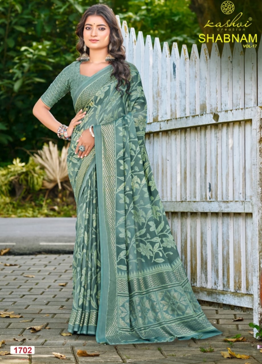 Shabnam Vol 17 Kashvi Creation Dull Moss Sarees Wholesale Price