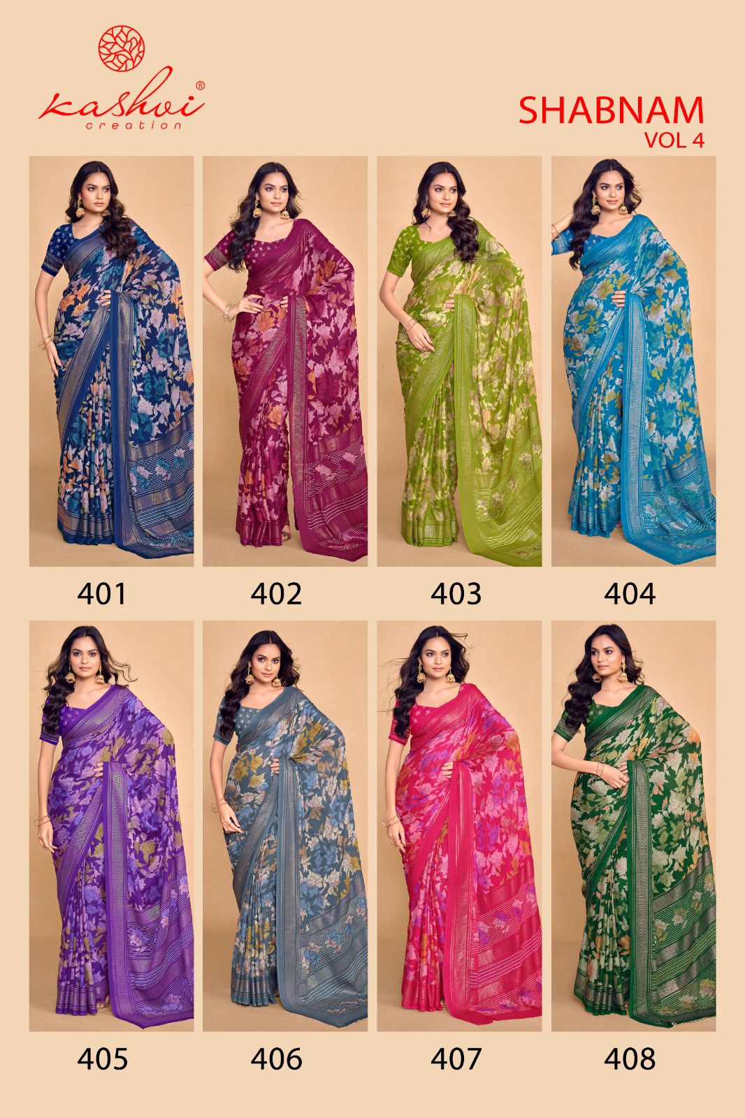 Shabnam Vol 4 Kashvi Creation Dull Moss Sarees Wholesaler India