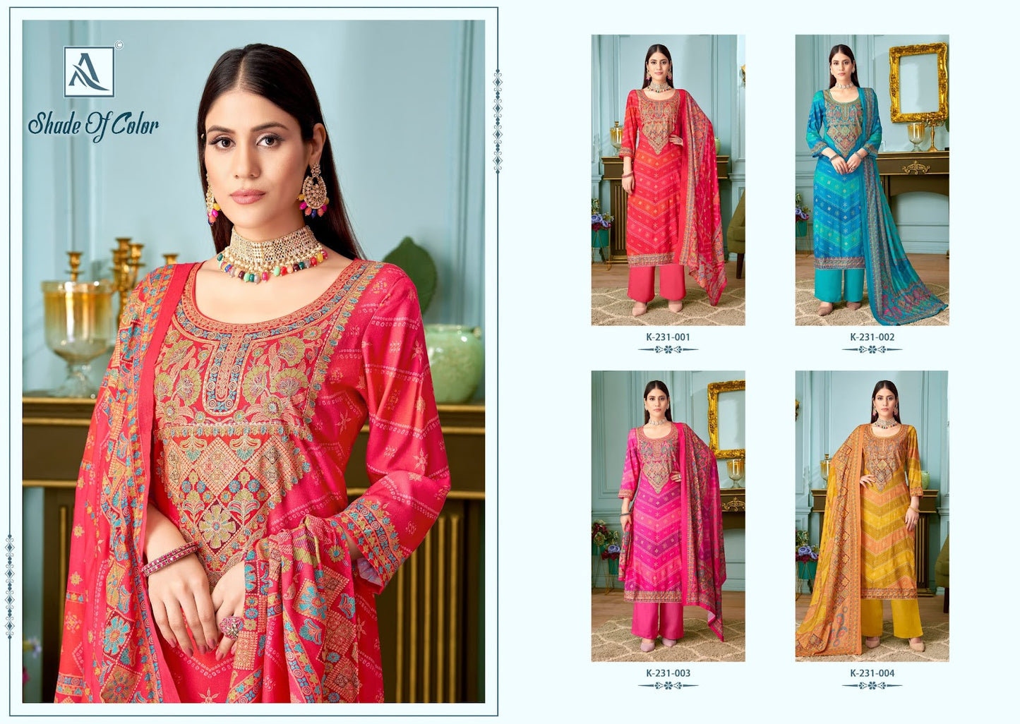 Shade Of Color Alok Viscose Pashmina Suits Supplier Gujarat