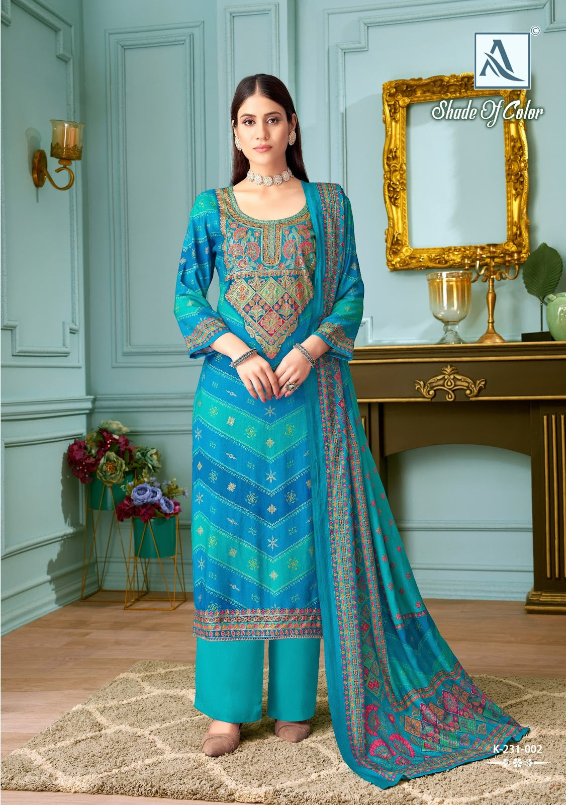 Shade Of Color Alok Viscose Pashmina Suits Supplier Gujarat