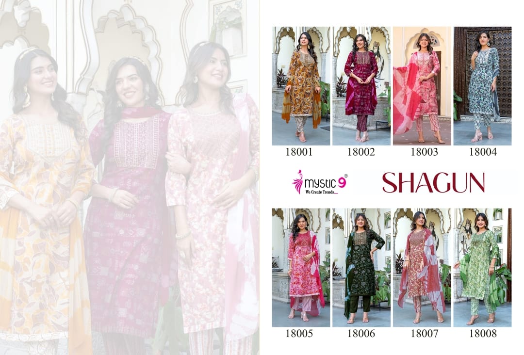 Shagun Vol 18 Mystic 9 Rayon Capsule Readymade Pant Style Suits Exporter