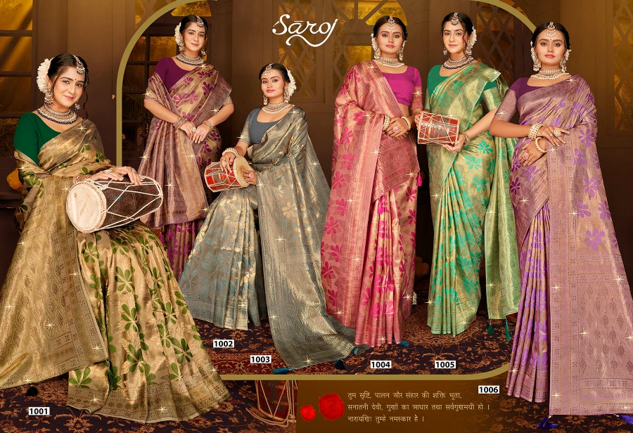 Shahzeen Tissue Swaroski Vol 3 Saroj Satin Sarees Exporter India