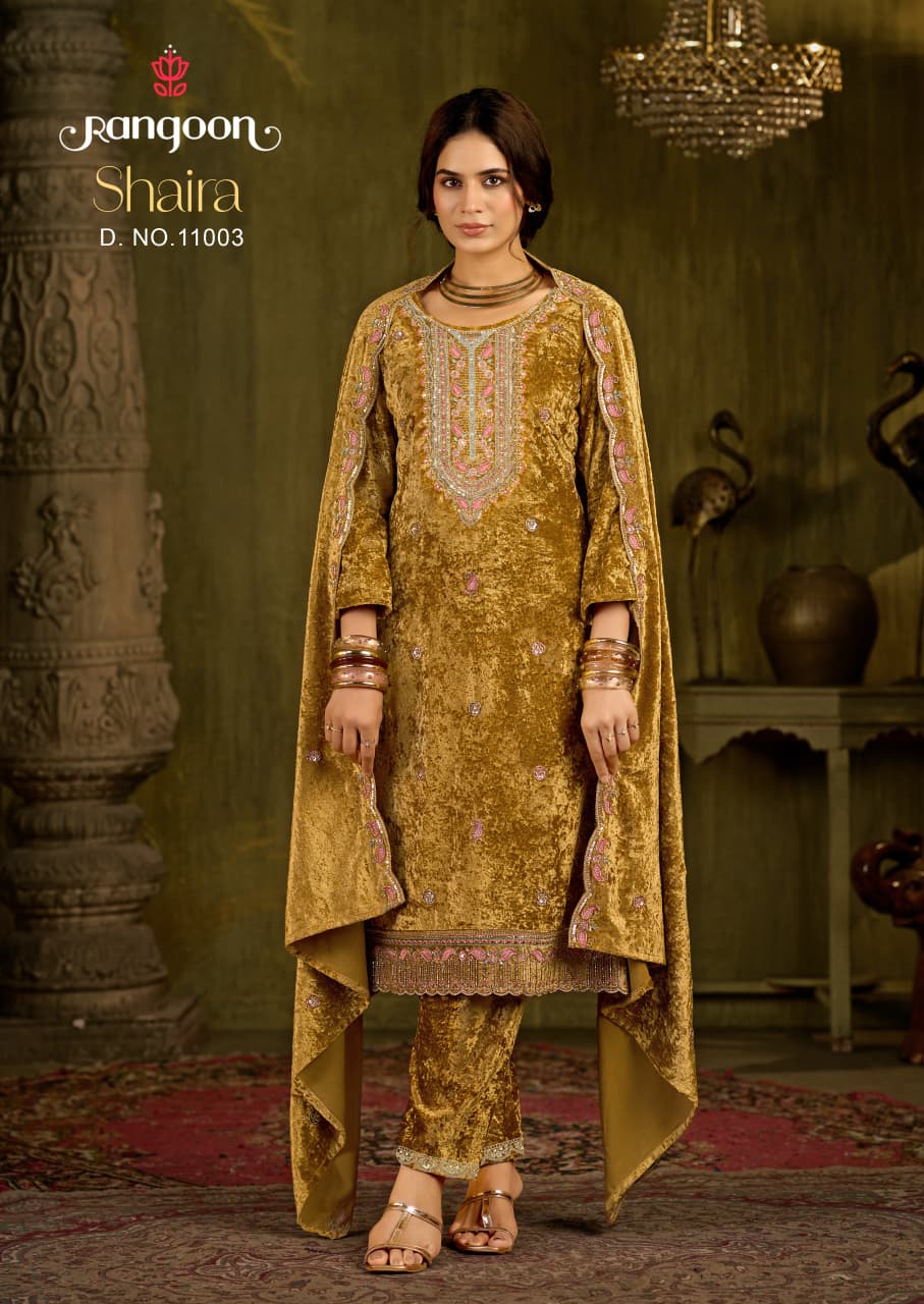 Shaira Rangoon Velvet Suits Supplier Ahmedabad