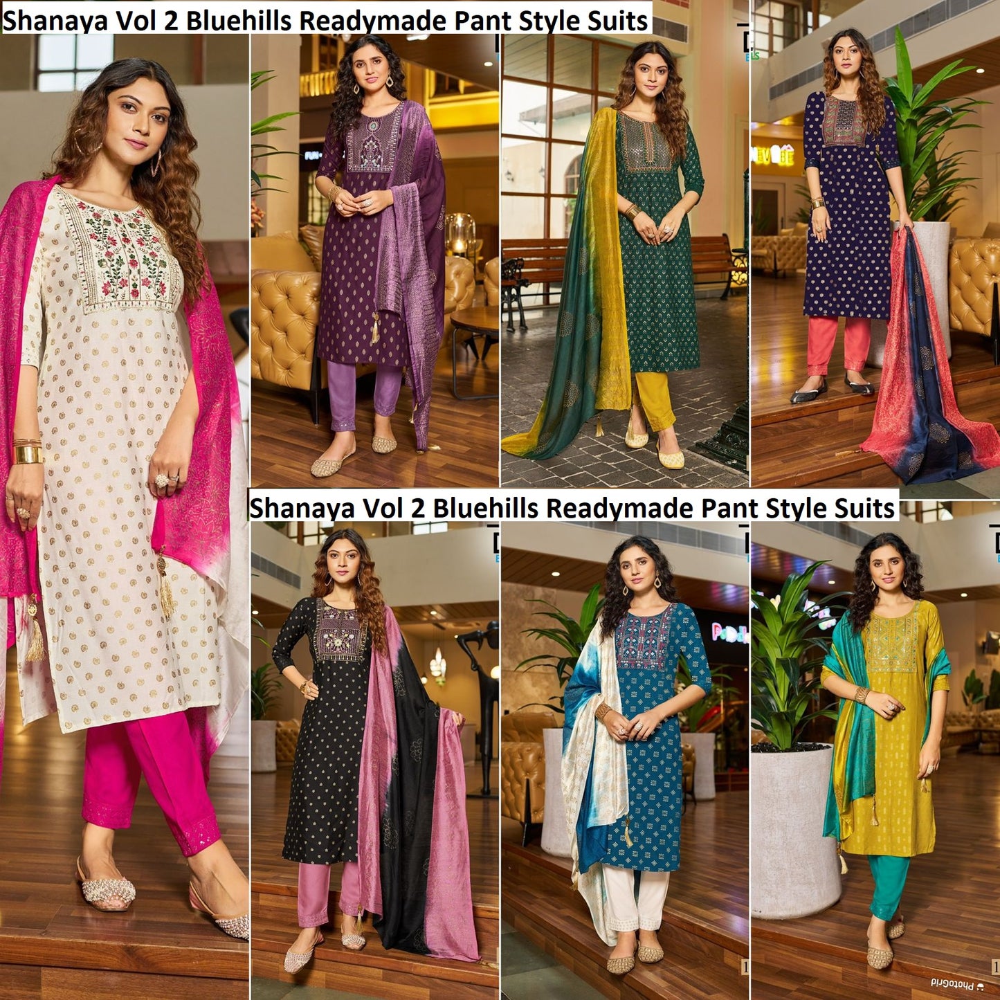 Shanaya Vol 2 Bluehills Rayon 14Kg Readymade Pant Style Suits Wholesaler Ahmedabad