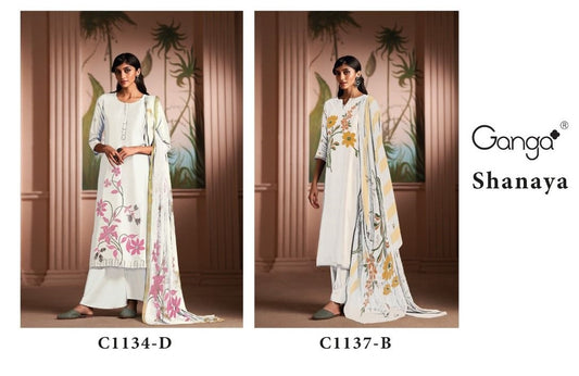 Shanaya White Ganga Russian Silk Plazzo Style Suits Wholesale Price