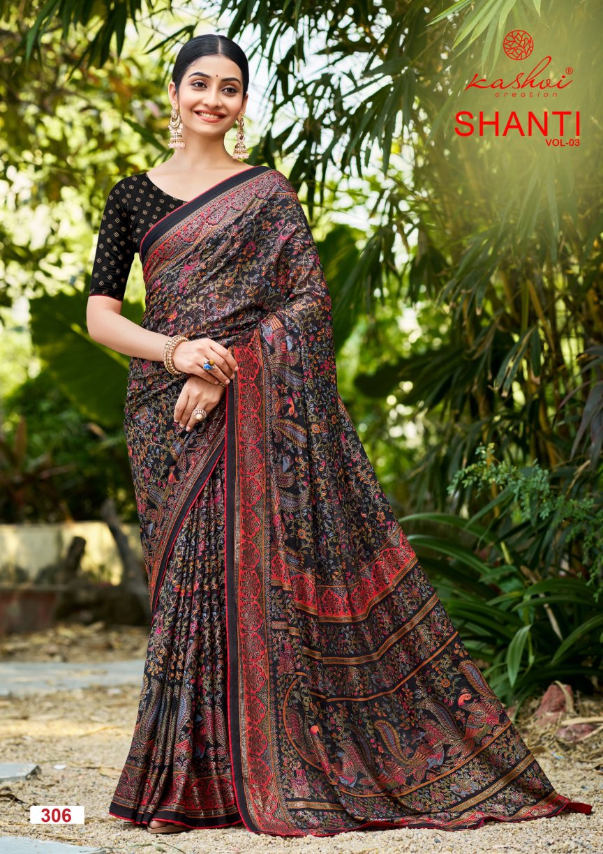 Shanti Vol 3 Kashvi Creation Moss Sarees Wholesaler Gujarat