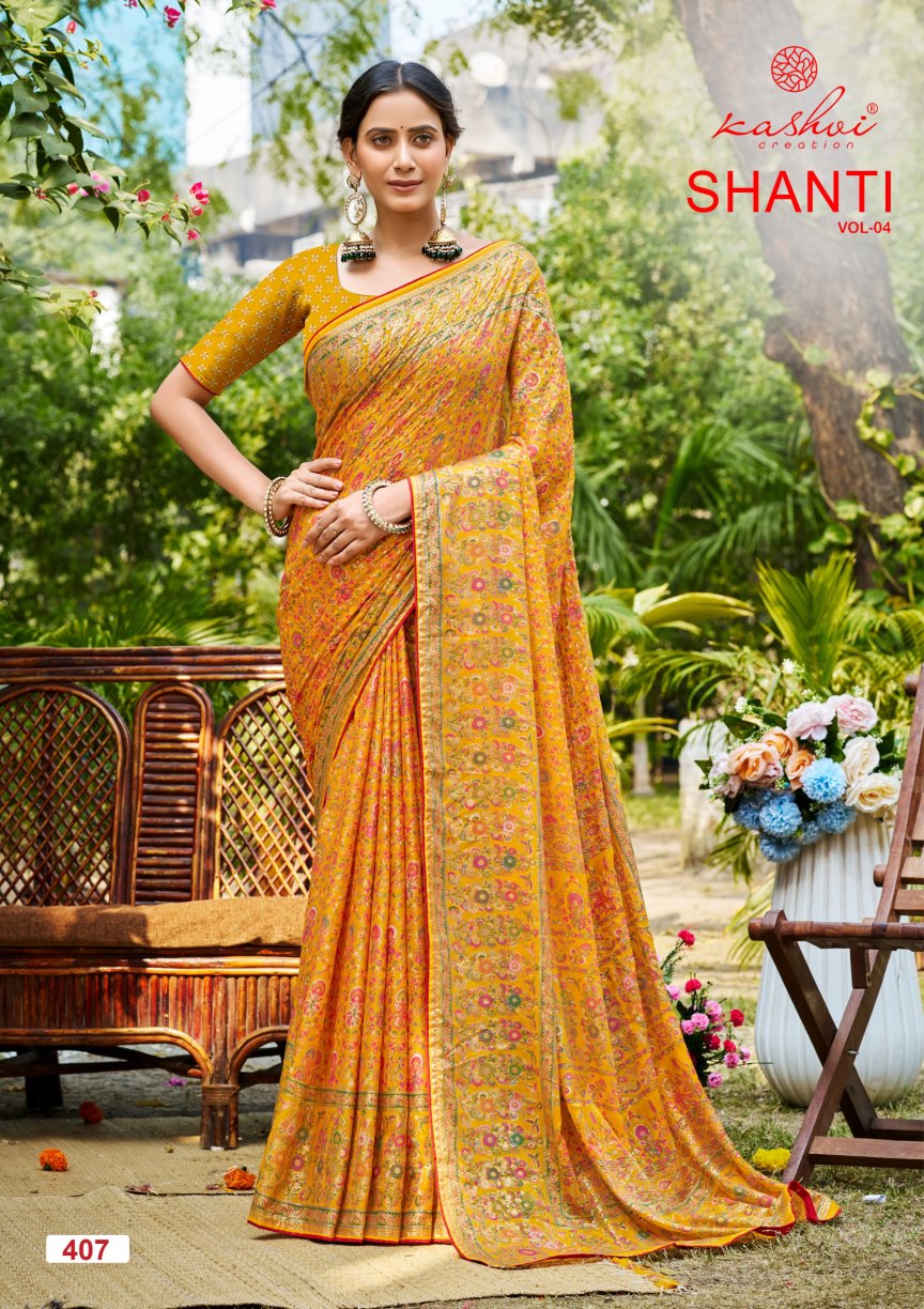 Shanti Vol 4 Kashvi Creation Moss Foil Sarees Manufacturer Ahmedabad
