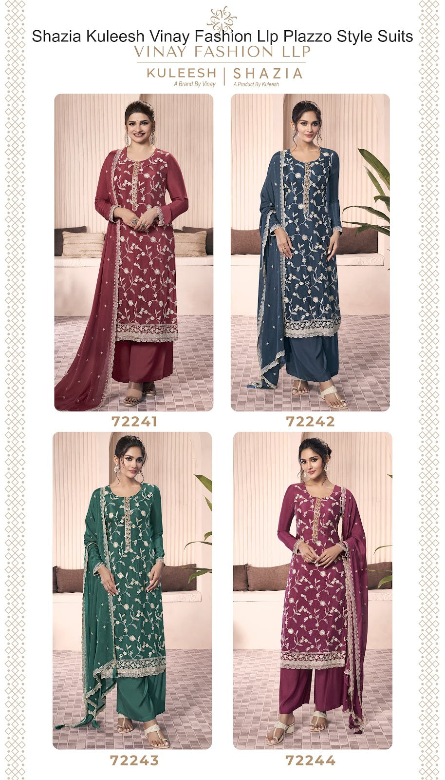 Shazia Kuleesh Vinay Fashion Llp Chinon Plazzo Style Suits Wholesaler Ahmedabad