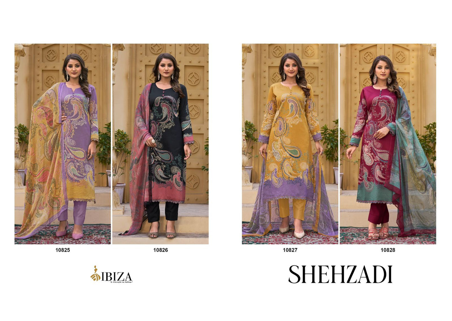 Shehzadi Ibiza Jaam Cotton Pant Style Suits
