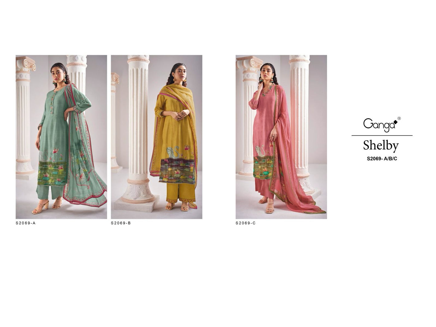 Shelby 2069 Ganga Bemberg Silk Plazzo Style Suits Wholesaler