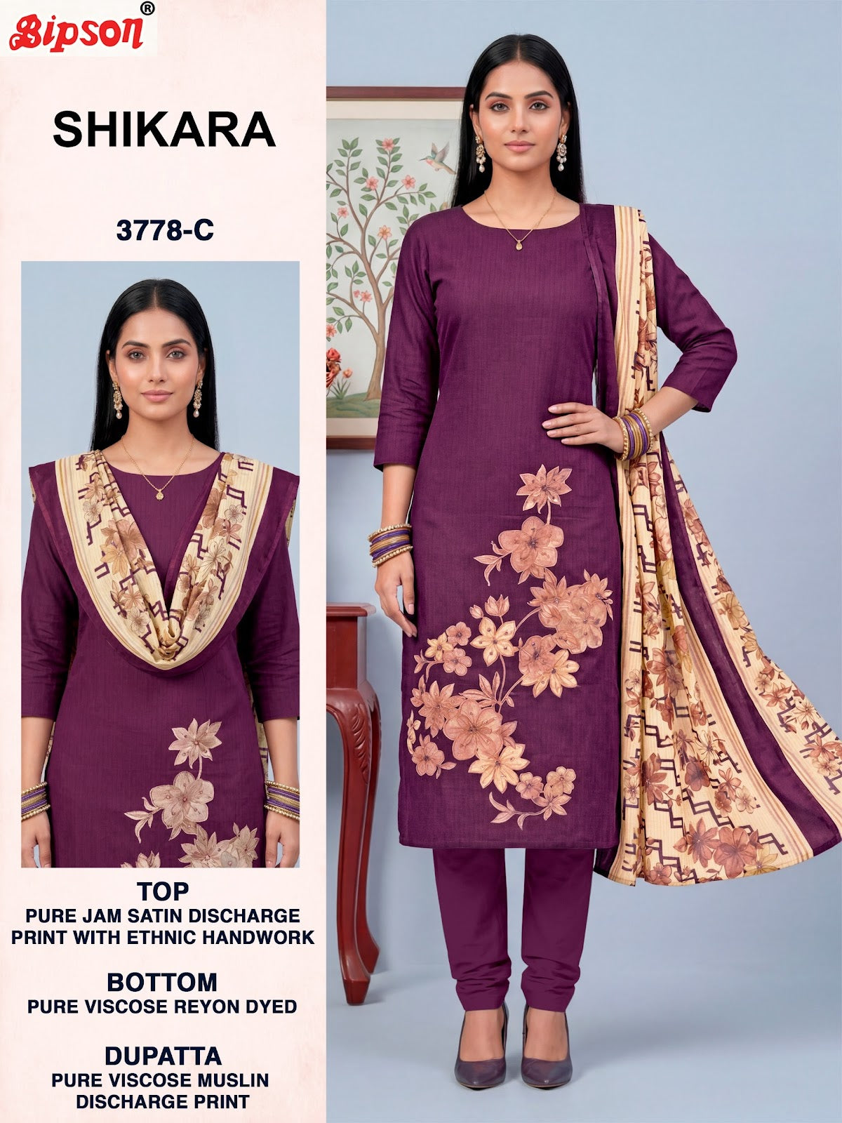 Shikara 3778 Bipson Prints Jam Satin Pant Style Suits Manufacturer India