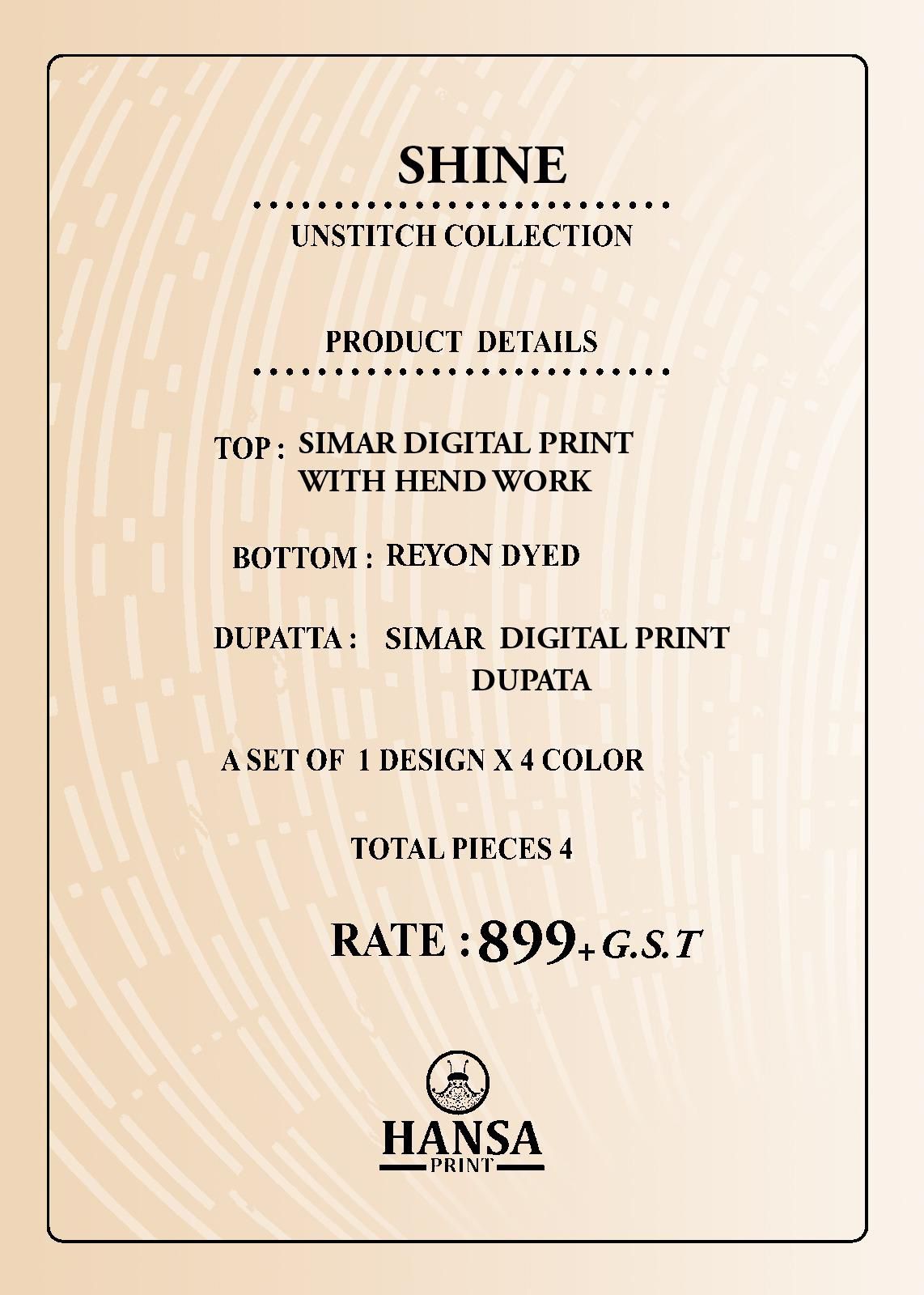 Shine 35018 Hansa Prints Simmer Salwar Suits Manufacturer Ahmedabad