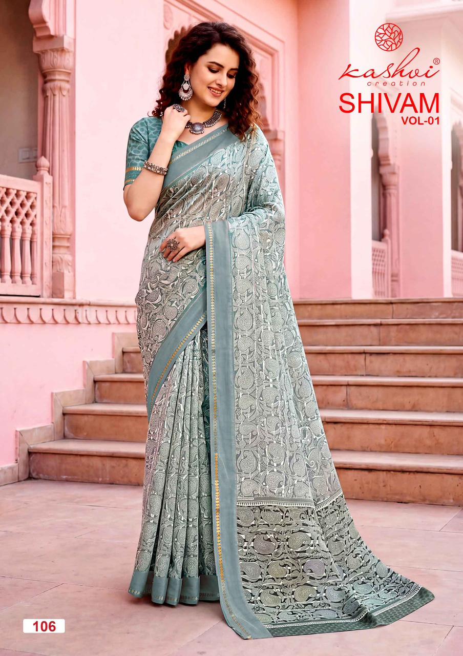 Shivam Vol 1 Kashvi Creation Dull Moss Sarees Wholesaler