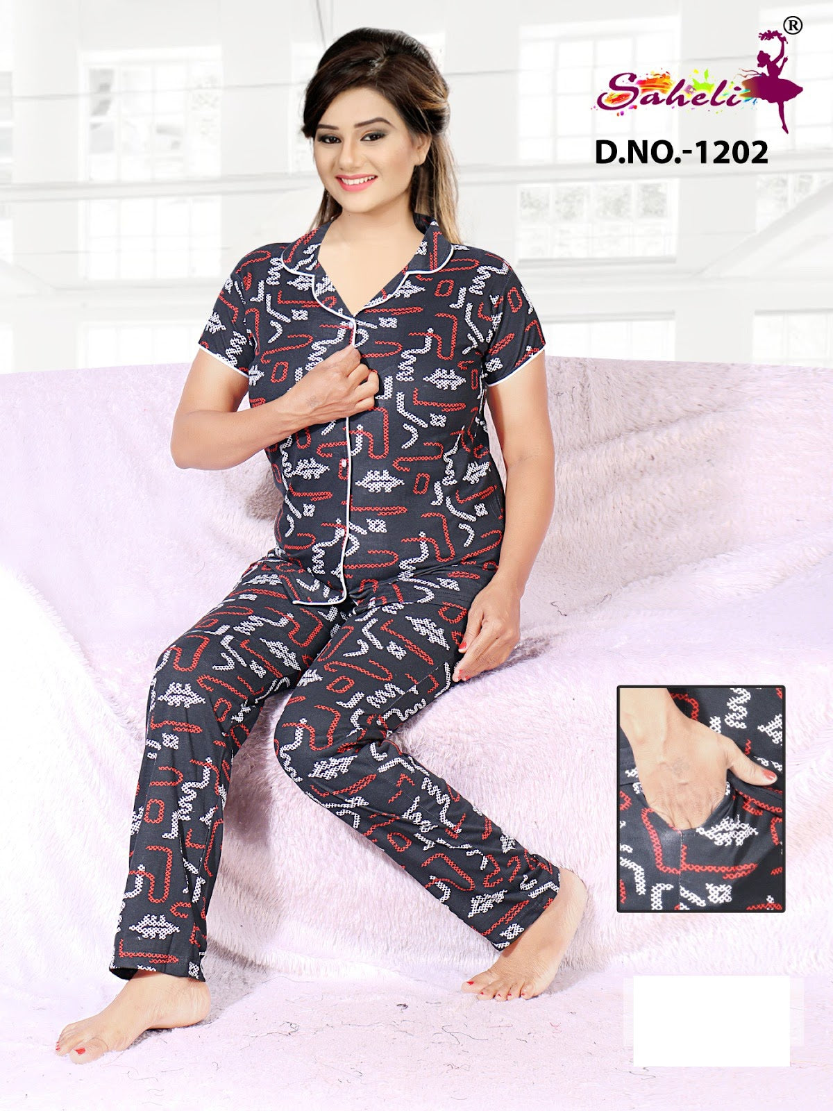 Shivangi 1202 Saheli Sinker Collar Night Suits Wholesaler India