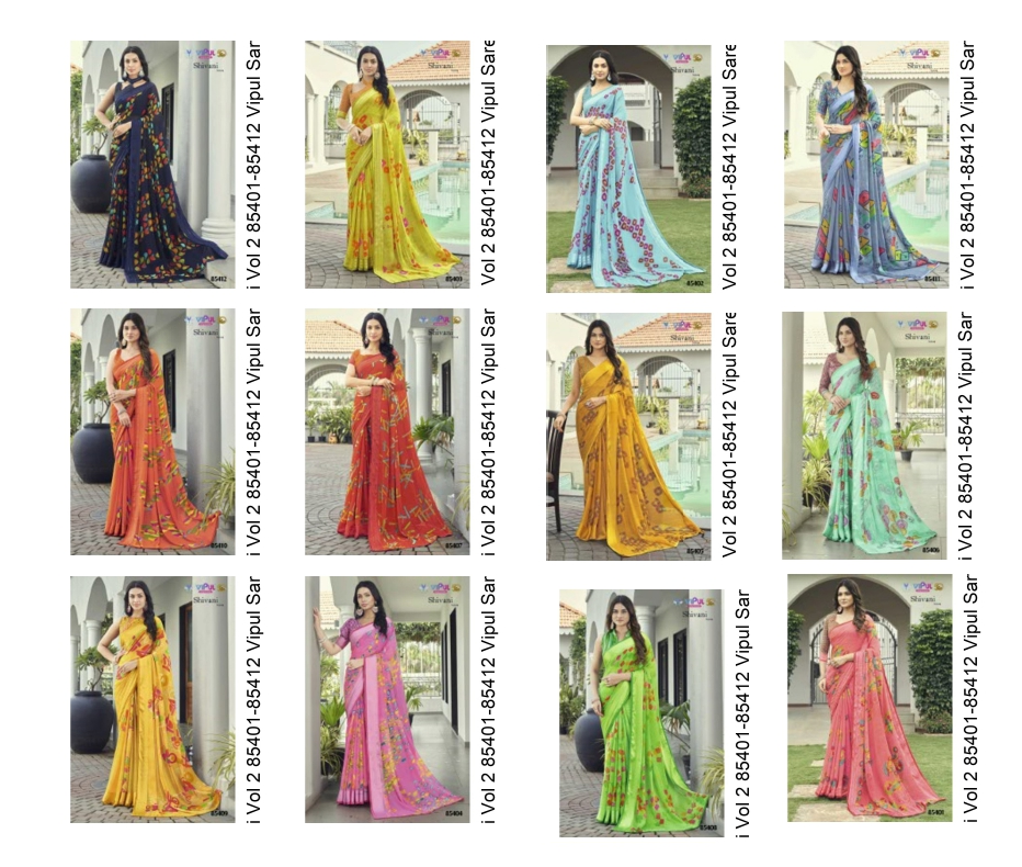 Shivani Vol 2 85401-85412 Vipul Georgette Sarees Exporter