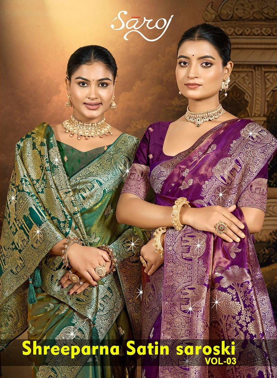 Shreeparna Satin Saroski Vol 3 Saroj Sarees Supplier India