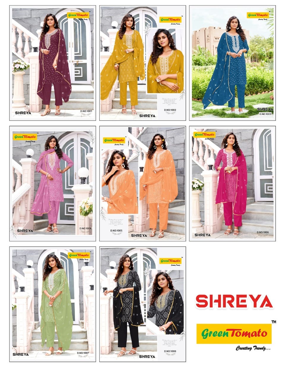 Shreya Green Tomato Cotton Readymade Pant Style Suits Manufacturer India