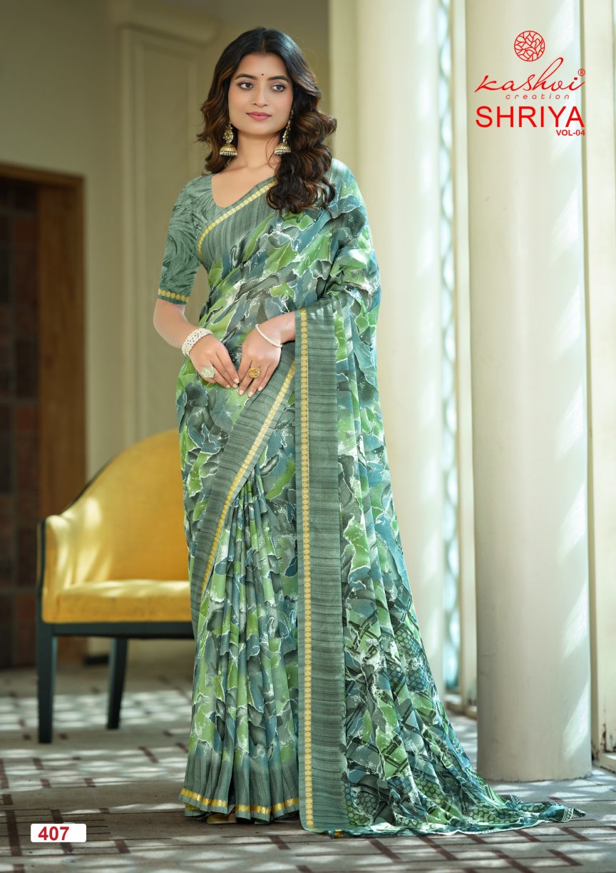 Shriya Vol 4 Kashvi Creation Dull Moss Sarees Wholesaler India