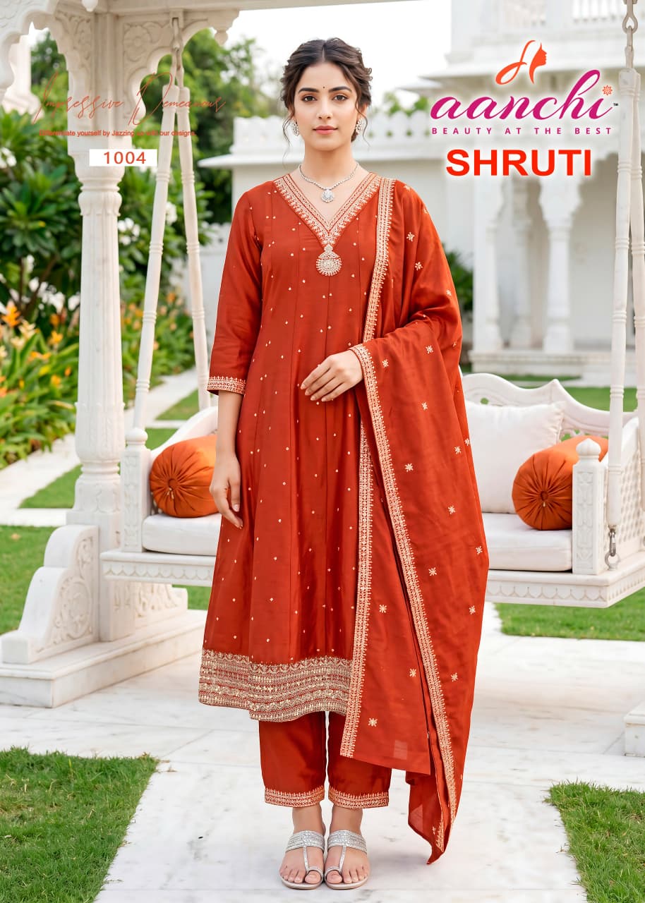Shruti Aanchi Vichitra Silk Readymade Pant Style Suits Exporter India