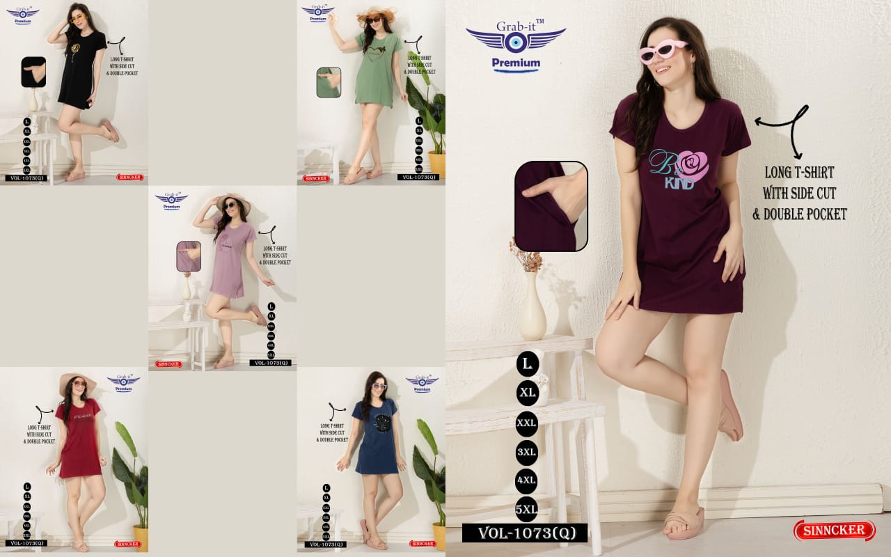 Side Cut 1073 Q Grab It Sinker Women Long Tshirt Manufacturer India
