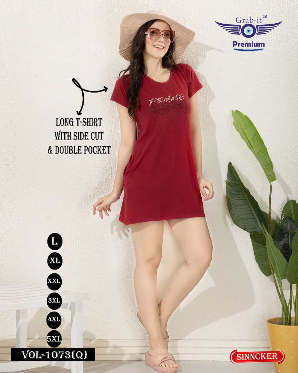 Side Cut 1073 Q Grab It Sinker Women Long Tshirt Manufacturer India