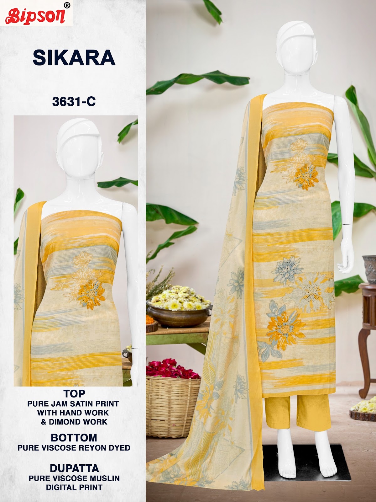 Sikara 3631 Bipson Prints Jam Satin Salwar Suits Supplier Gujarat