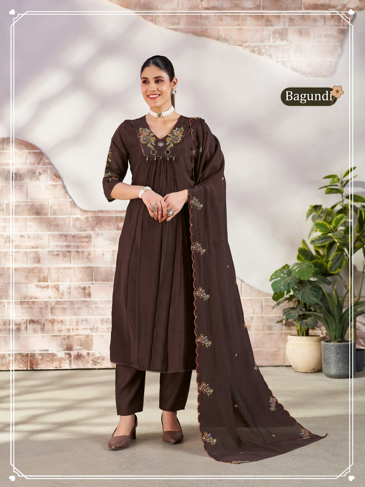 Silika Bagundi Aksr Chanderi Readymade Pant Style Suits Manufacturer
