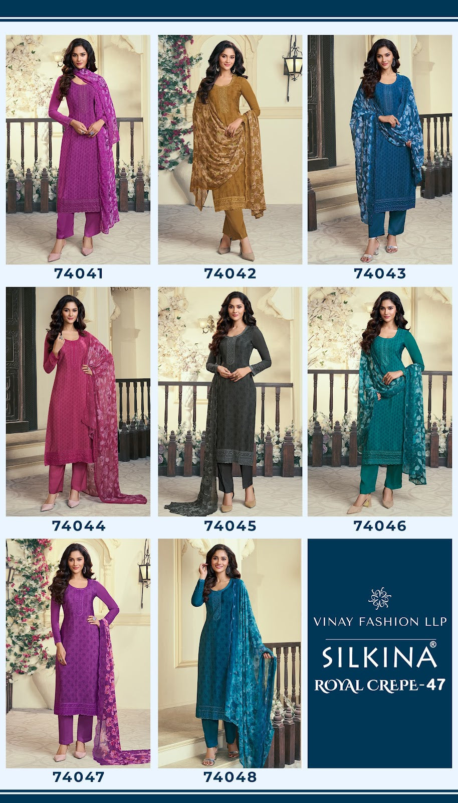 Silkina Royal Crepe 47 Vinay Fashion Llp Royal Crepe Pant Style Suits Wholesaler Ahmedabad