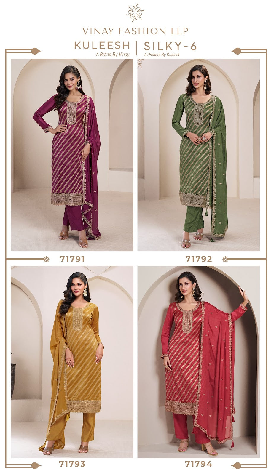 Silky 6 Kuleesh Vinay Fashion Llp Silk Jacquard Pant Style Suits Wholesaler India