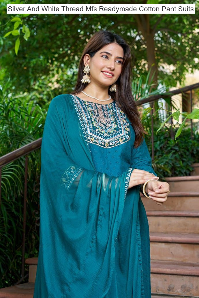 Silver And White Thread Mfs Readymade Cotton Pant Suits Manufacturer Gujarat
