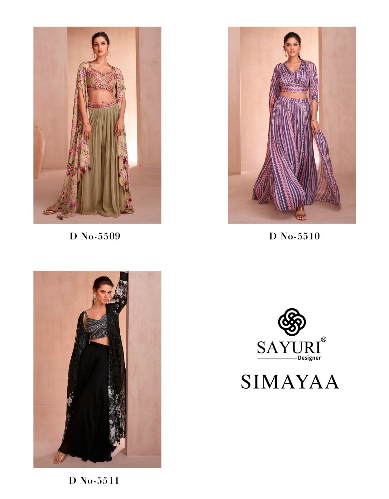 Simayaa Sayuri Chinon Silk Crop Top Shurg Palazzo Set Supplier