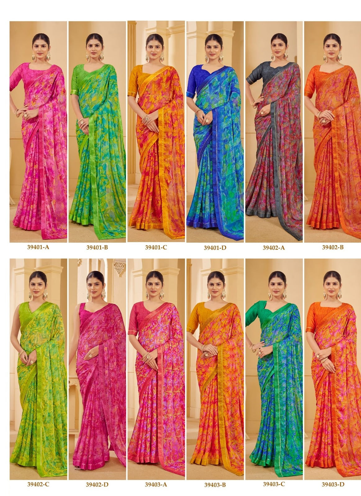 Simayaa Vol 27 39401-39403D Ruchi Chiffon Sarees Wholesaler India