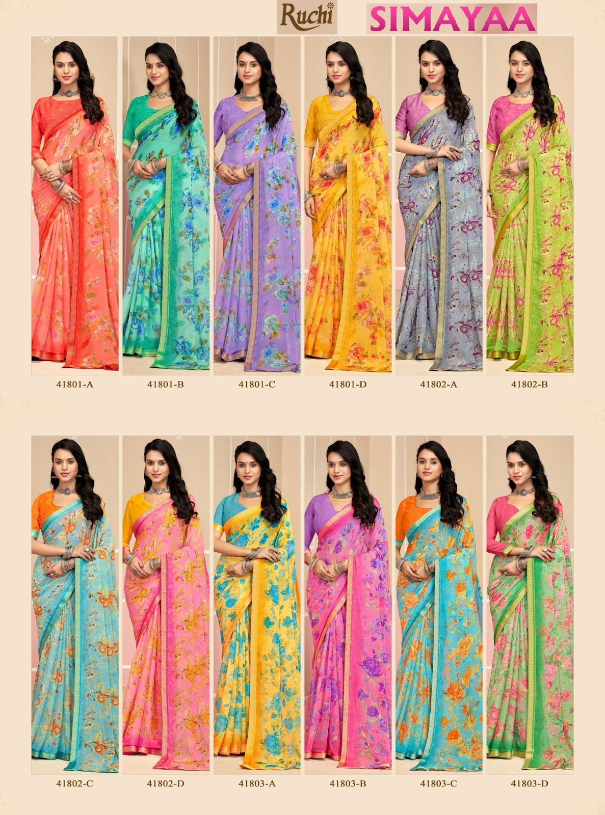 Simayaa Vol 33 Ruchi Chiffon Sarees Supplier