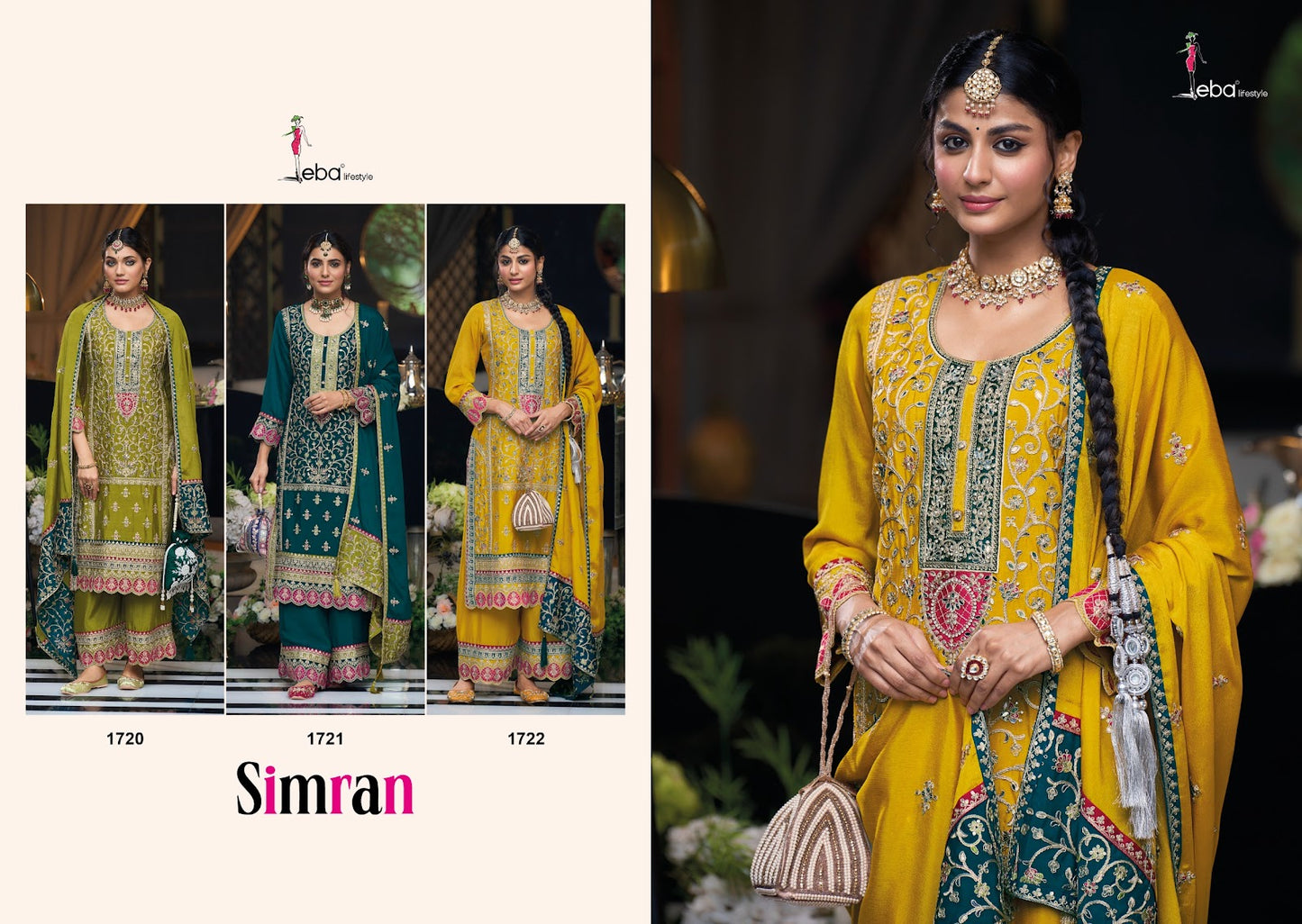 Simran Eba Lifestyle Chinon Readymade Plazzo Style Suits Wholesaler India
