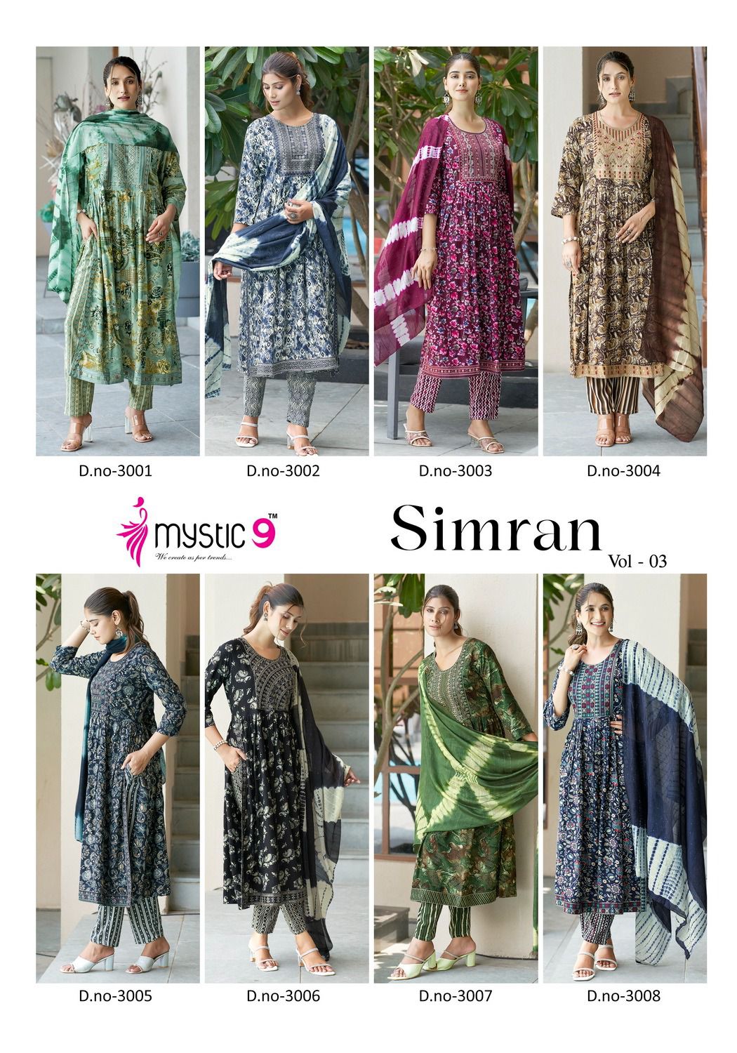 Simran Vol 3 Mystic 9 Reyon Readymade Pant Style Suits Wholesaler Gujarat