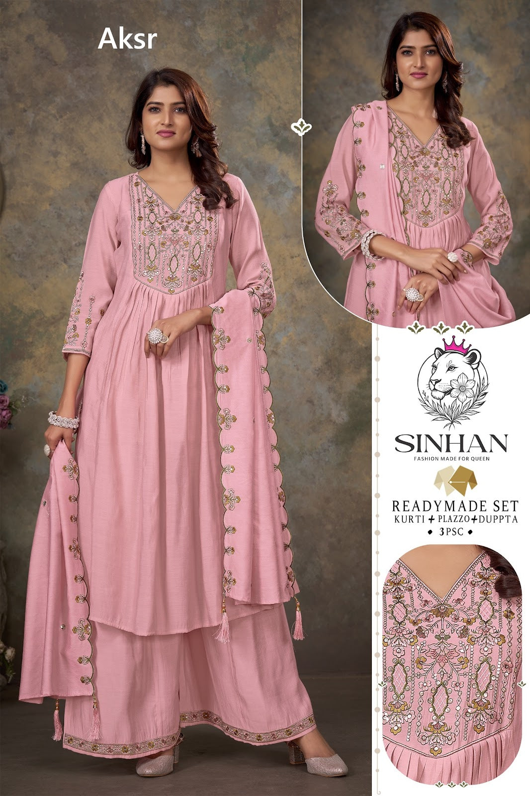 Sinhan 010126 Aksr Chanderi Readymade Plazzo Style Suits Exporter India