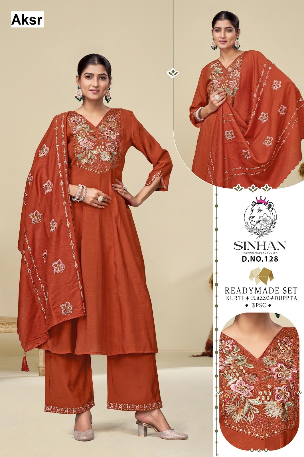 Sinhan 128 Aksr Mul Chanderi Readymade Plazzo Style Suits Wholesaler