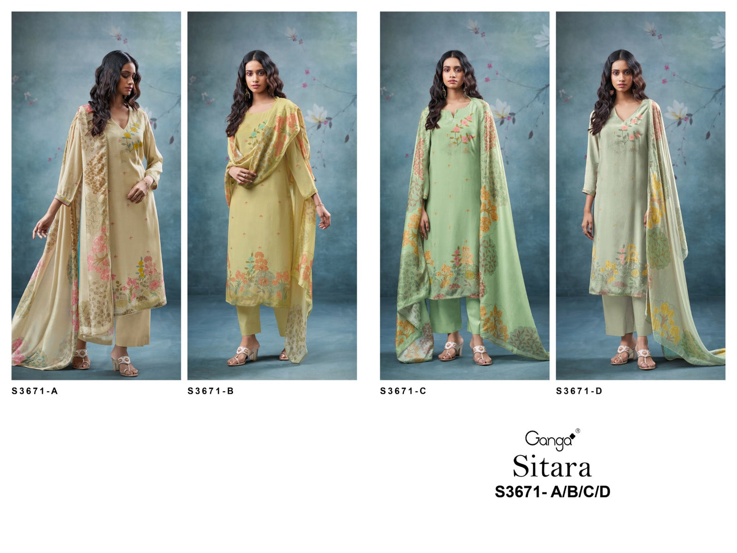Sitara 3671 Ganga Viscose Muslin Plazzo Style Suits Wholesaler