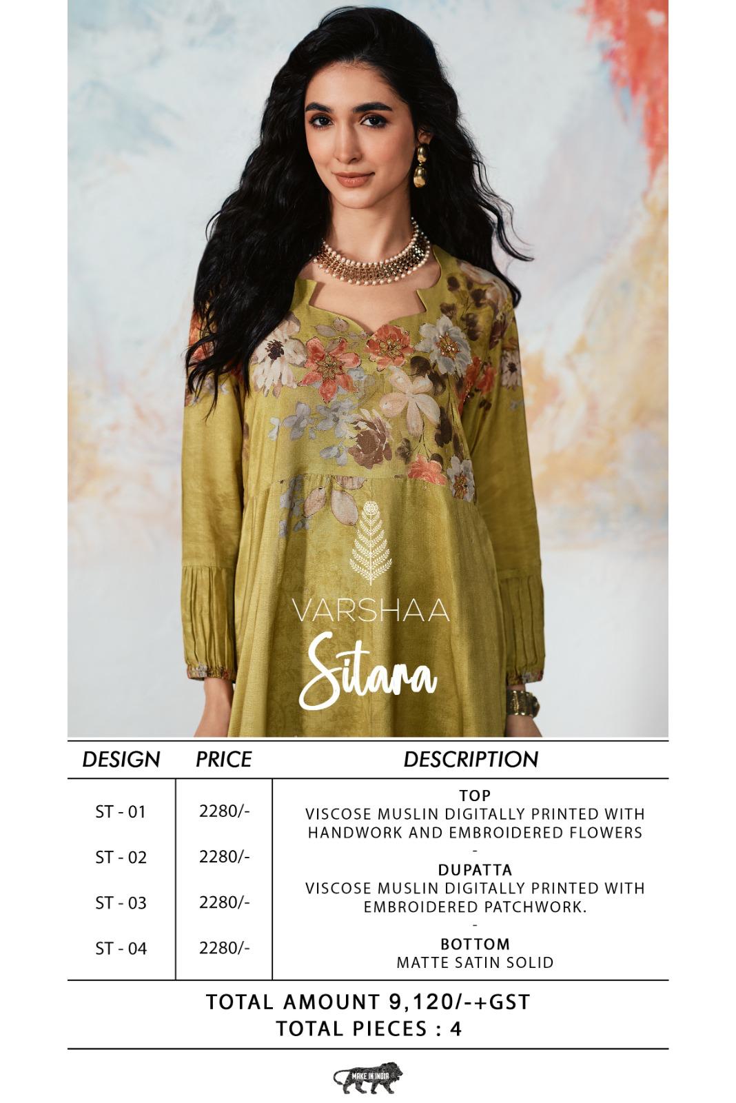 Sitara Varshaa Viscose Muslin Pant Style Suits Supplier India