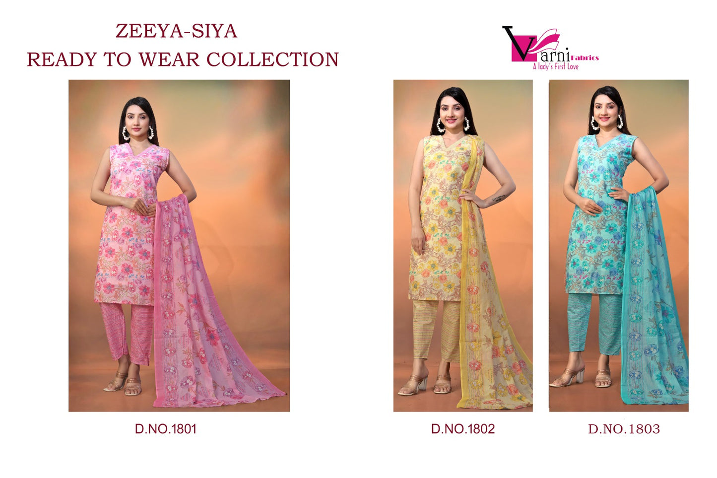 Siya 1801-1803 Varni Fabrics Cambric Cotton Readymade Pant Style Suits Exporter India